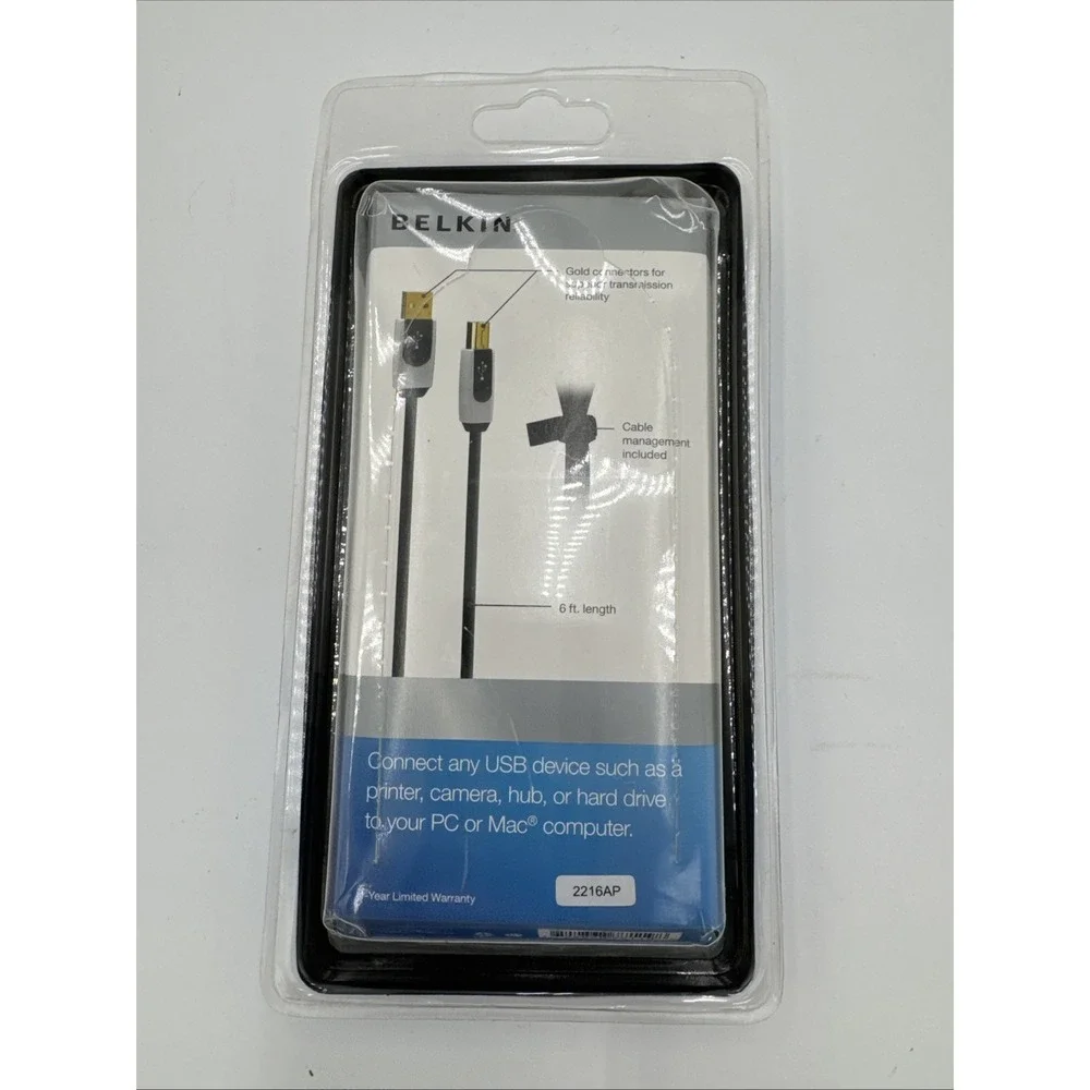 Belkin USB 2.0 Premium 6 Ft Printer Cable Gold Plated Connectors & Belkin strap.